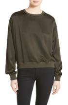 Women's Theory Massar W Vintage Silk Satin Sweatshirt, Size - Green