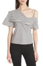 Women's Theory Brys Stripe Foldover Top - Black