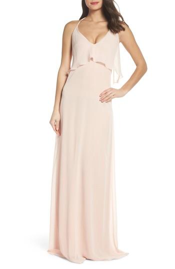 Women's Nouvelle Amsale Ruffle Halter Neck Chiffon Gown - Pink