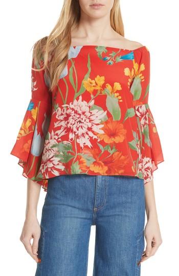Women's Alice + Olivia Rissy Floral Off The Shoulder Silk Top - Red
