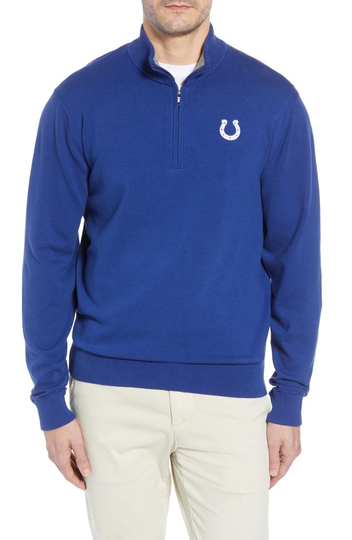 Men's Cutter & Buck Indianapolis Colts - Lakemont Regular Fit Quarter Zip Sweater, Size - Blue