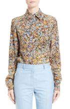 Women's Victoria Beckham Marble Print Silk Crepe De Chine Blouse Us / 6 Uk - Blue