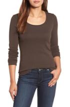 Women's Caslon 'melody' Long Sleeve Scoop Neck Tee, Size - Brown