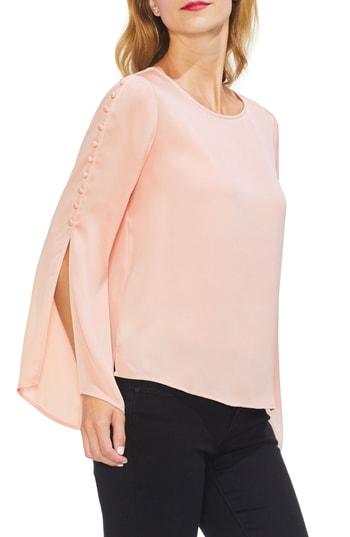 Women's Vince Camuto Button Bell Sleeve Hammer Satin Top, Size - Pink