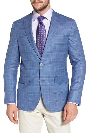 Men's David Donahue Arnold Classic Fit Plaid Wool Blend Sport Coat R - Blue