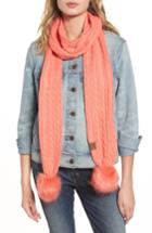 Women's Cc Faux Fur Pompom Knit Scarf, Size - Orange