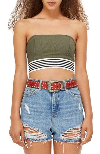 Women's Topshop Stripe Elastic Bandeau Top Us (fits Like 0) - Green