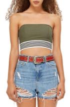 Women's Topshop Stripe Elastic Bandeau Top Us (fits Like 0) - Green