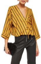 Women's Topshop Stripe Tie Wrap Kimono Top Us (fits Like 0) - Yellow