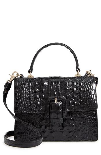 Brahmin Mini Francine Croc Embossed Leather Satchel - Black