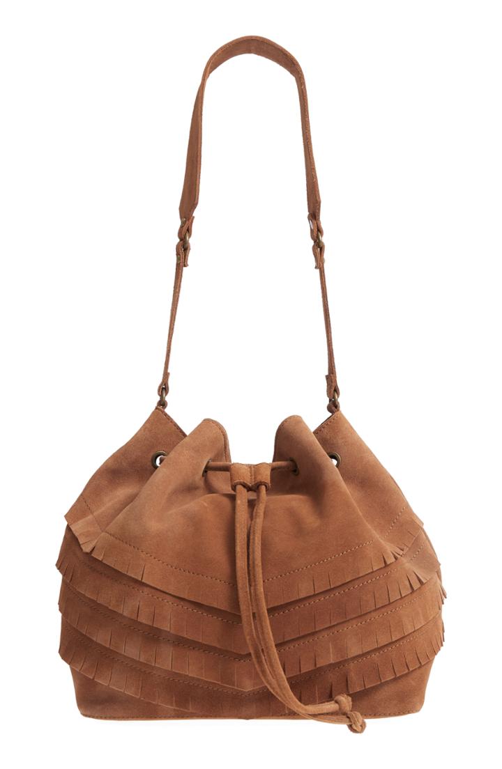 Ten79la Chevron Fringe Suede Bucket Bag -