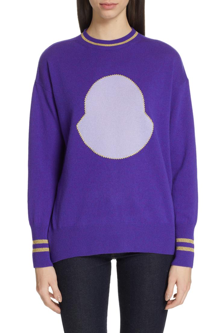 Women's Moncler Embroidered Cashmere Sweater - Purple