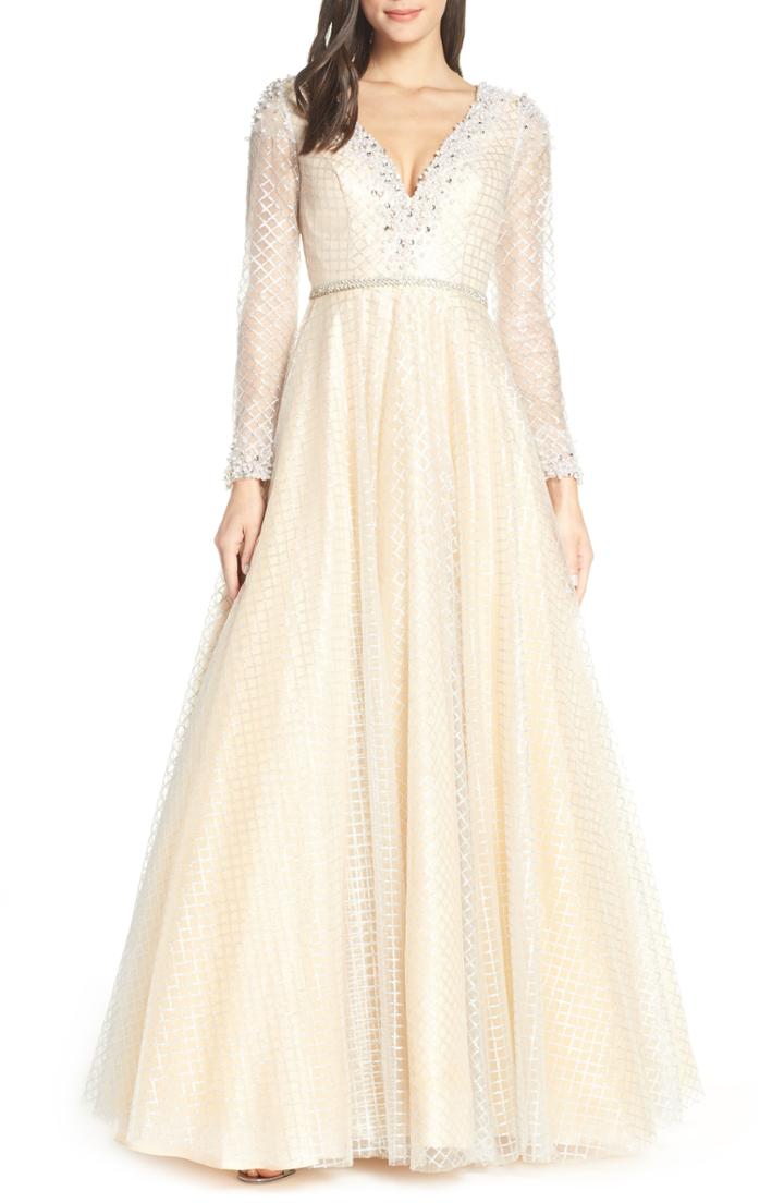 Women's Mac Duggal Open Back Ballgown - Beige