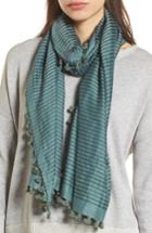 Women's Eileen Fisher Stripe Cotton & Silk Scarf, Size - Green