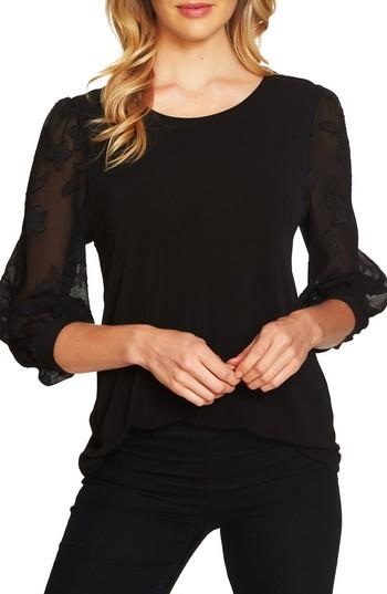 Women's Cece Voluminous Lace Sleeve Top - Black