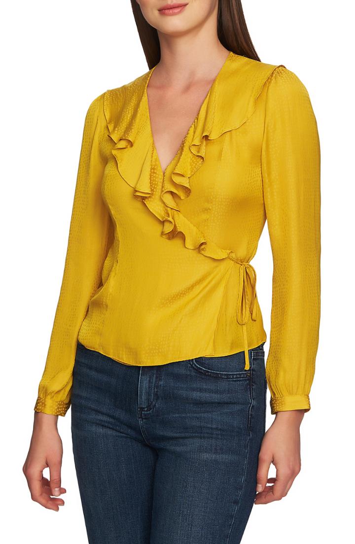Women's 1.state Dot Jacquard Wrap Top - Yellow
