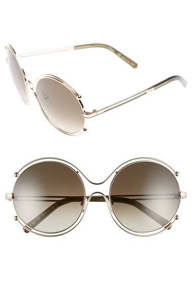 Women's Chloe 'isidora' 59mm Round Sunglasses - Gold/ Khaki