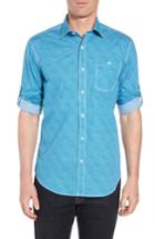 Men's Bugatchi Shaped Fit Striated Print Sport Shirt, Size - Green