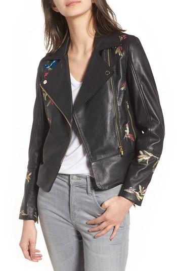 Women's Ted Baker London Highgrove Leather Biker Jacket - Black