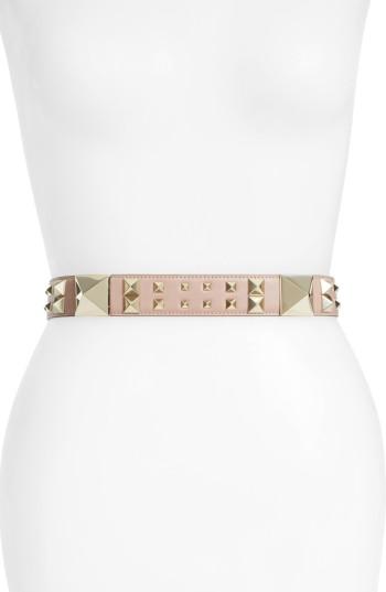 Women's Valentino Garavani Lovestud Calfskin Leather Belt - Poudre