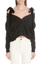 Women's Adeam Velvet Tie Off The Shoulder Button Cardigan - Black