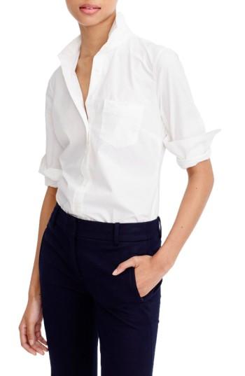 Petite Women's J.crew New Perfect Cotton Poplin Shirt P - White