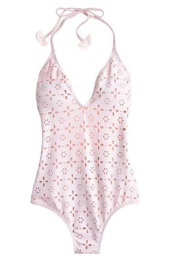 Women's J.crew Eyelet Halter One-piece Swimsuit - Ivory