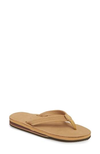 Women's Rainbow Double Layer Leather Flip Flop - Beige