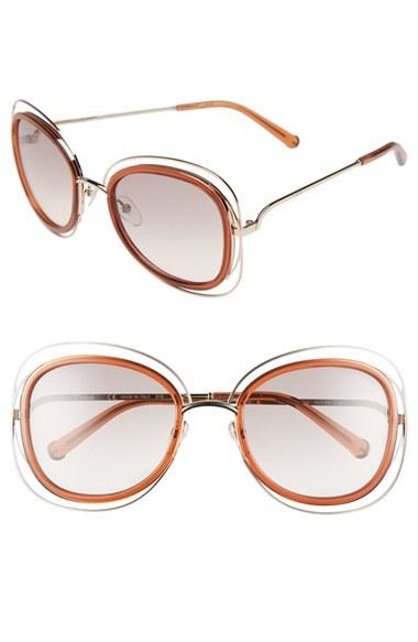 Women's Chloe 'carlina' 56mm Gradient Sunglasses - Gold/ Caramel