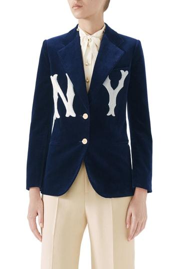 Women's Gucci Ny Patch Velvet Jacket Us / 40 It - Blue