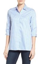Women's Foxcroft Gigi Non-iron Stripe Sateen Tunic Shirt - Blue