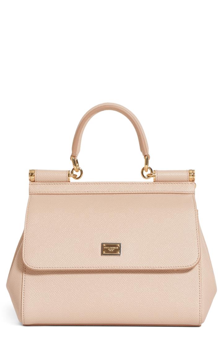 Dolce & Gabbana Small Sicily Leather Satchel - Beige