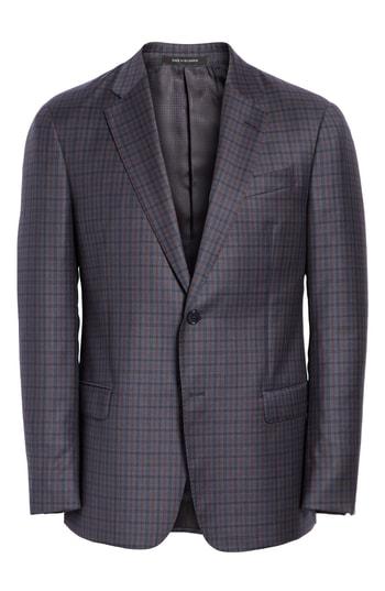 Men's Emporio Armani G-line Trim Fit Check Wool Sport Coat Us / 54 Eu R - Blue