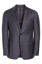 Men's Emporio Armani G-line Trim Fit Check Wool Sport Coat Us / 54 Eu R - Blue