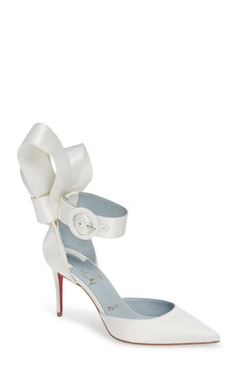 Women's Christian Louboutin Raissa Bow Ankle Strap Pump Us / 36eu - White