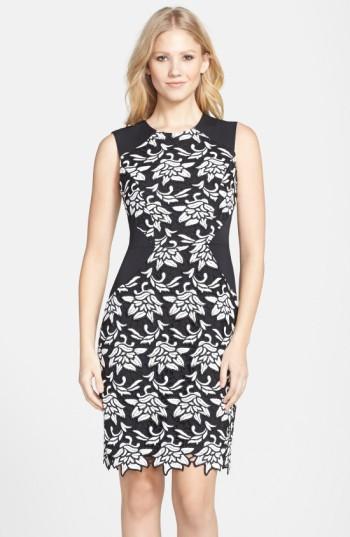 Women's Bcbgmaxazria 'laurine' Floral Lace Overlay Sheath Dress - Black