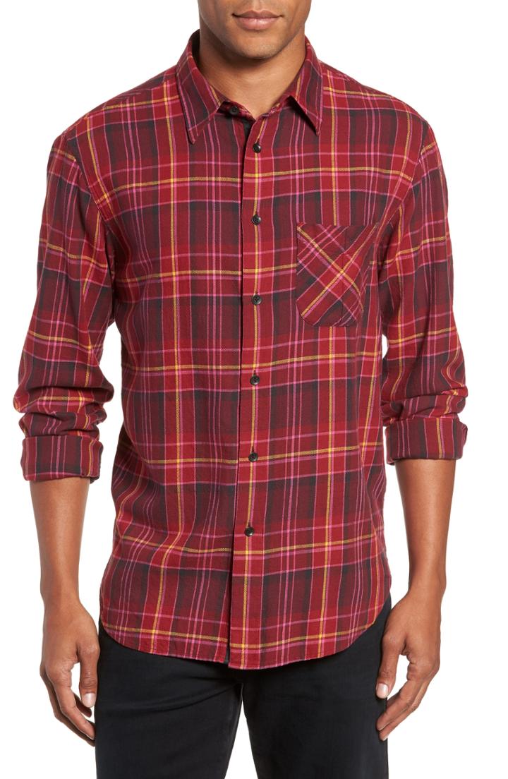 Men's Rag & Bone Fit 3 Plaid Classic Beach Shirt - Burgundy