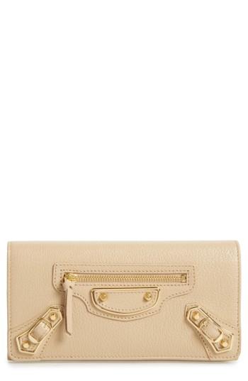 Women's Balenciaga Metallic Edge Leather Wallet - Beige