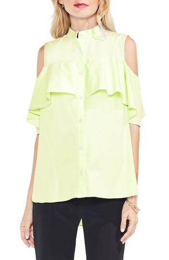 Women's Vince Camuto Ruffle Yoke Cold Shoulder Top - Green
