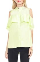 Women's Vince Camuto Ruffle Yoke Cold Shoulder Top - Green