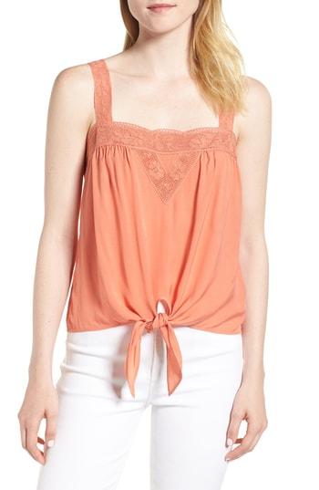 Women's Hinge Lace Trim Tie Front Camisole, Size - Coral