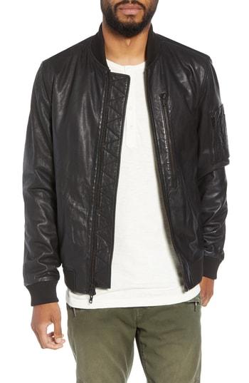 Men's Hudson Leather Bomber Jacket - Black