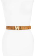 Women's Mcm 'visetos' Reversible Leather Belt, Size - Cognac