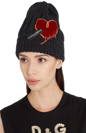 Women's Dolce & Gabbana Wool Logo Beanie - Grey