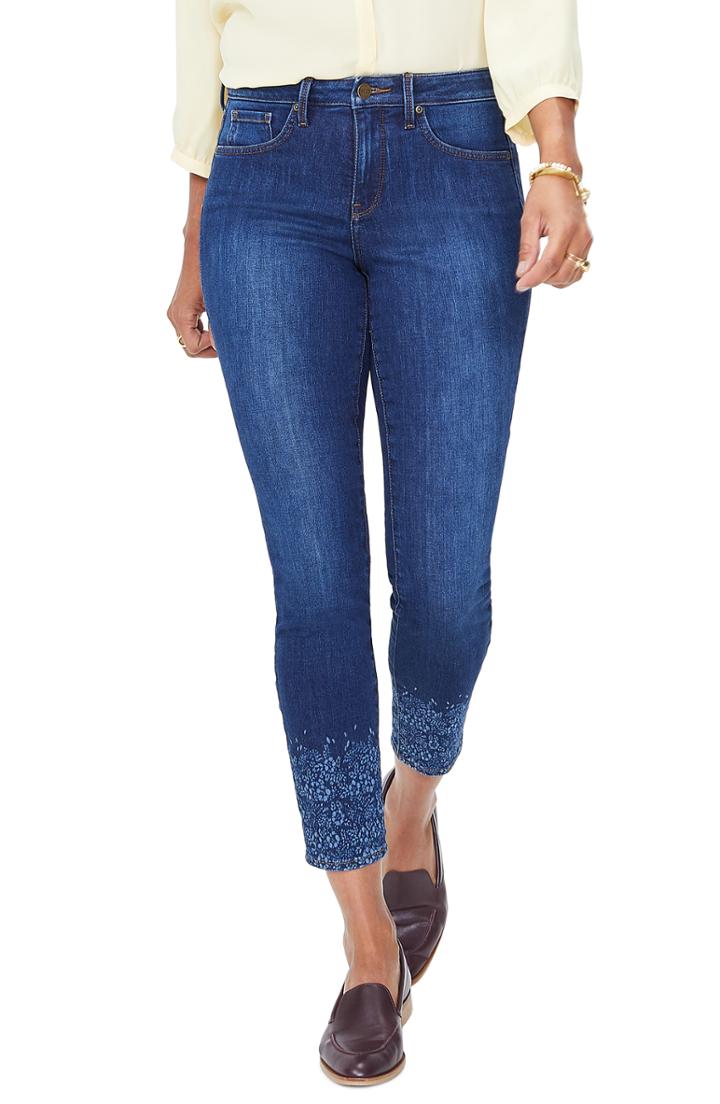Women's Nydj Ami Floral Detail Skinny Ankle Jeans - Blue