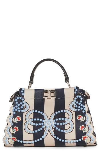 Fendi Mini Peekaboo Studded Stripe Leather Satchel -