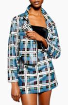 Women's Topshop Check Leather Jacket - Blue