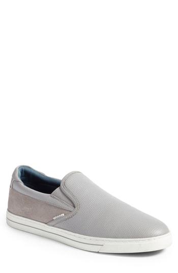 Men's Ted Baker London Patroy Perforated Slip-on Sneaker M - Grey