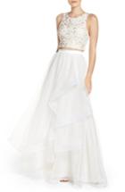 Women's Sequin Hearts Embroidered Tulle Two-piece Gown