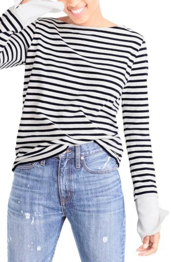 Women's J.crew Built-in Cuff Stripe Tee - Blue